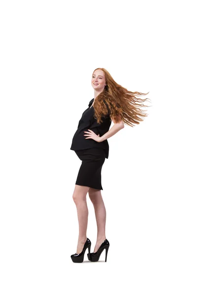 Zwangere vrouw geïsoleerd op de witte — Stockfoto