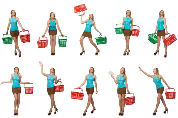 Kompositfoto einer Frau mit Einkaufskorb — Stockfoto