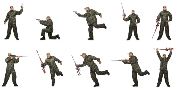 Voják s odstřelovací puškou izolovaný na bílém — Stock fotografie