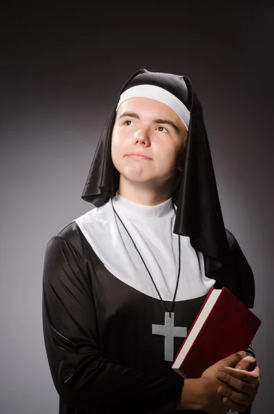 Funny man wearing nun clothing — Stock Photo, Image