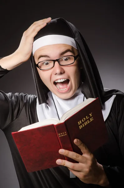 Funny man wearing nun clothing — Stock Photo, Image