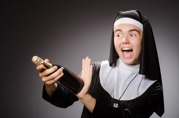 Funny man wearing nun clothing — Stock Photo, Image