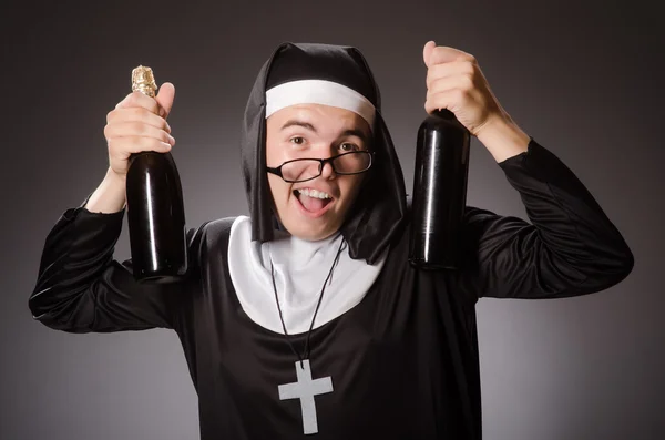 Funny man wearing nun clothing — Stock Photo, Image