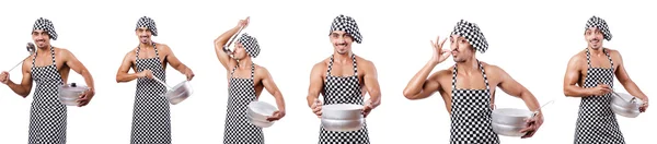 Sexy mężczyzna kucharz odizolowany na biały — Zdjęcie stockowe