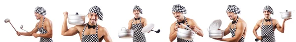 Szexi férfi szakács elszigetelt a fehér — Stock Fotó