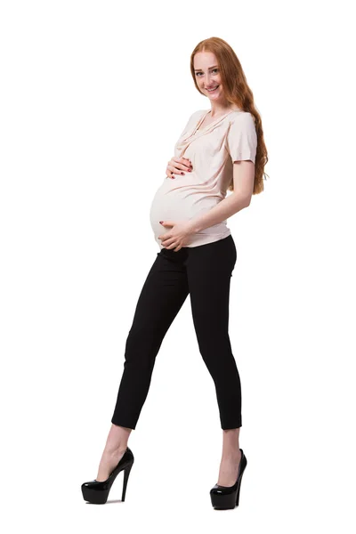 Zwangere vrouw geïsoleerd op de witte — Stockfoto