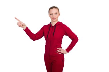 Spor kavramı üzerinde beyaz izole kadın