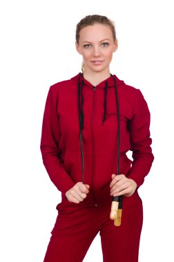 Spor kavramı üzerinde beyaz izole kadın