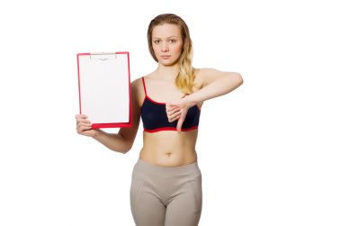 Spor kavramı üzerinde beyaz izole kadın