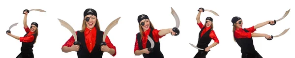 Mujer pirata en varios conceptos sobre blanco —  Fotos de Stock
