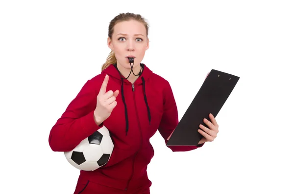 Vrouw in sport concept geïsoleerd op wit — Stockfoto