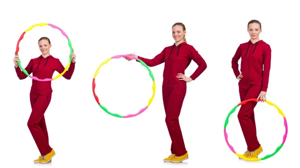 Femme faisant des exercices avec hula hoop — Photo