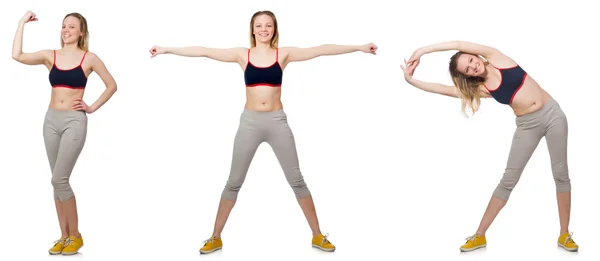 Tineri de sex feminin face exerciții pe alb — Fotografie, imagine de stoc
