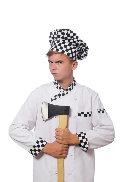 Komik aşçı üzerinde beyaz izole — Stok fotoğraf