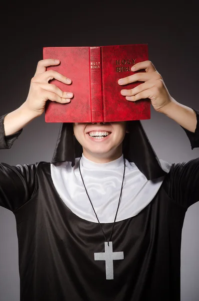 Funny man wearing nun clothing — Stock Photo, Image