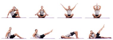 Beyazlar üzerinde egzersiz yapan adam.