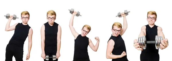 Man with dumbbells isolated on white — Stock Photo, Image