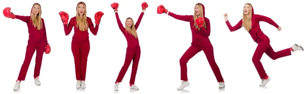 Mujer boxeadora aislada en el blanco — Foto de Stock