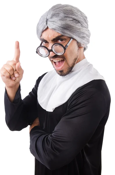 Man wearing nun costume isolated on white — Stock Photo, Image