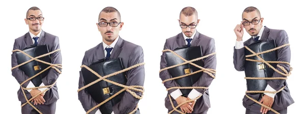 Hombre atado aislado en blanco — Foto de Stock