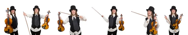 하얀 색옷을 입은 여자 바이올린 연주자 — 스톡 사진