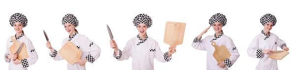 Mujer cocinero aislado en el blanco — Foto de Stock