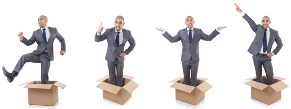 Collage de fotos con hombre y cajas — Foto de Stock