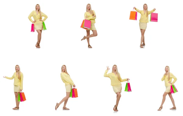 Kolaż z kobieta z torby na zakupy — Zdjęcie stockowe