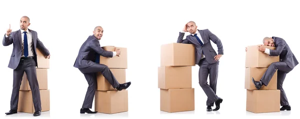 Collage de fotos con hombre y cajas — Foto de Stock