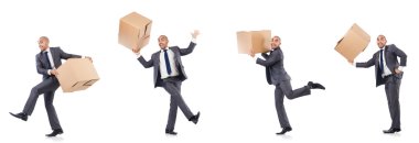 İnsan ve kutularla fotoğraf kolajı