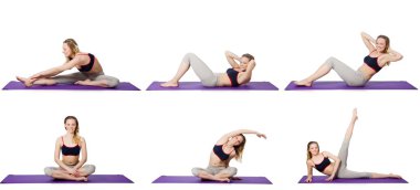 Beyaz üzerinde egzersiz yapan genç bir kadın.