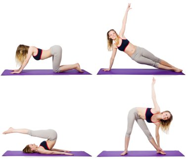 Beyaz üzerinde egzersiz yapan genç bir kadın.