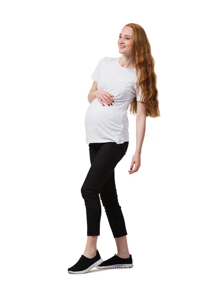 Jovem grávida isolada em branco — Fotografia de Stock