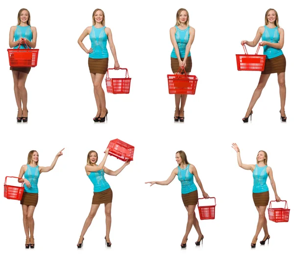 ショッピングバスケットを持つ女性の複合写真 — ストック写真