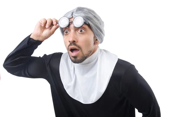 Hombre vistiendo traje de monja aislado en blanco —  Fotos de Stock