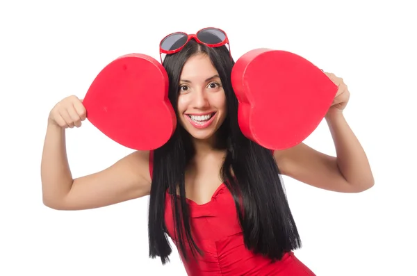 Woman in saint valentine concept on white — Stock Photo, Image