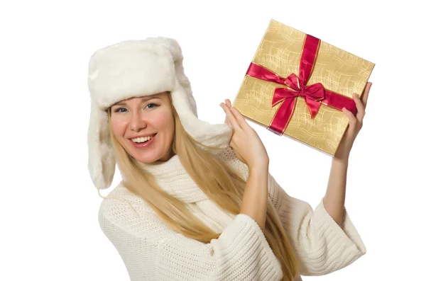 Mujer con cajas de regalo aisladas en blanco —  Fotos de Stock