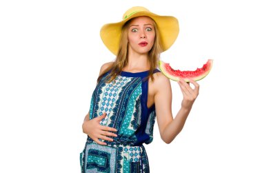 Karpuz yiyen kadın beyaz karpuz yiyor.