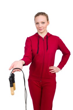 Spor kavramı üzerinde beyaz izole kadın