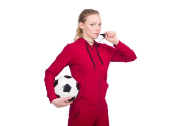Spor kavramı üzerinde beyaz izole kadın