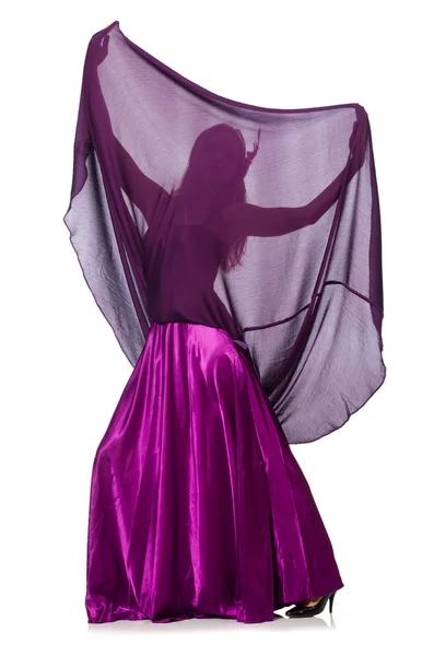 Donna in abito viola isolato su bianco — Foto Stock