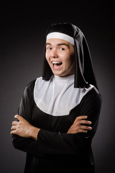 Funny man wearing nun clothing — Stock Photo, Image