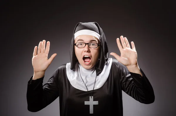 Funny man wearing nun clothing — Stock Photo, Image