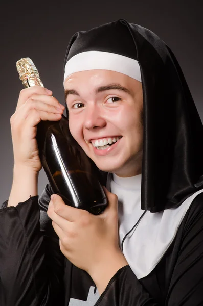 Funny man wearing nun clothing — Stock Photo, Image