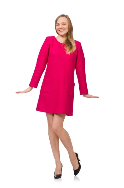 Söt flicka i rosa klänning isolerad på vitt — Stockfoto