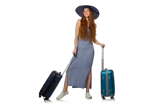 Woman preparing for summer vacation on white — Stock Photo, Image