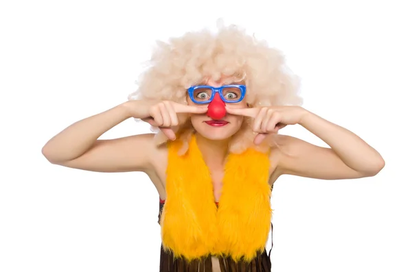 Funny clown woman isolated on the white — Stock Photo, Image