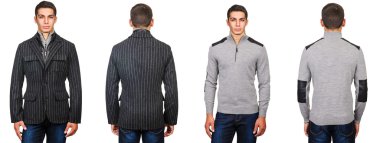 Moda konsepti olan genç bir adam beyazlara izole edilmiş.
