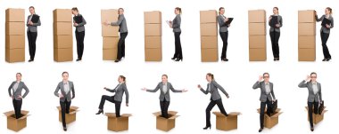 Beyaz kutuları olan kadının birleşik görüntüsü