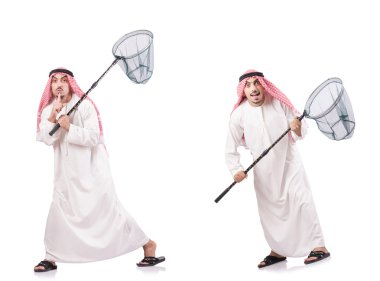 Ağ yakalayan Arap beyaz üzerine izole edilmiş.